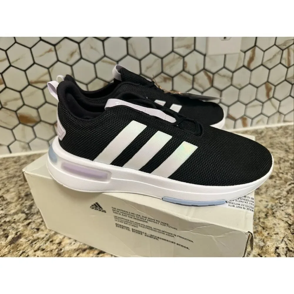 Adidas Black and White Racer TR23K Runner Iridescent Stripe Size Women’s 7